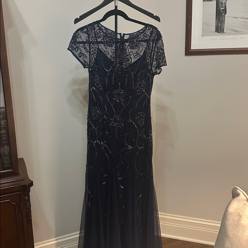 Adrianna Papell Midnight Blue Beaded Gown
